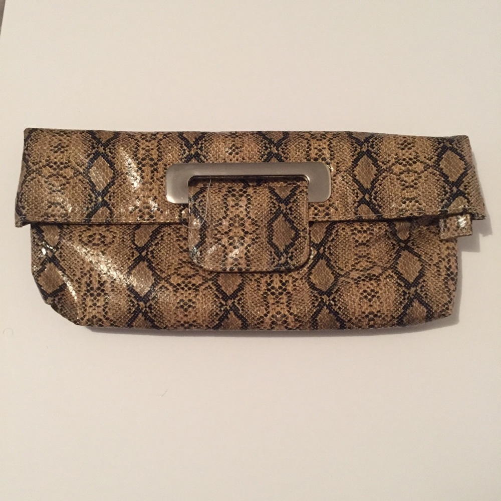 Beige Python Print Clutch - image 1